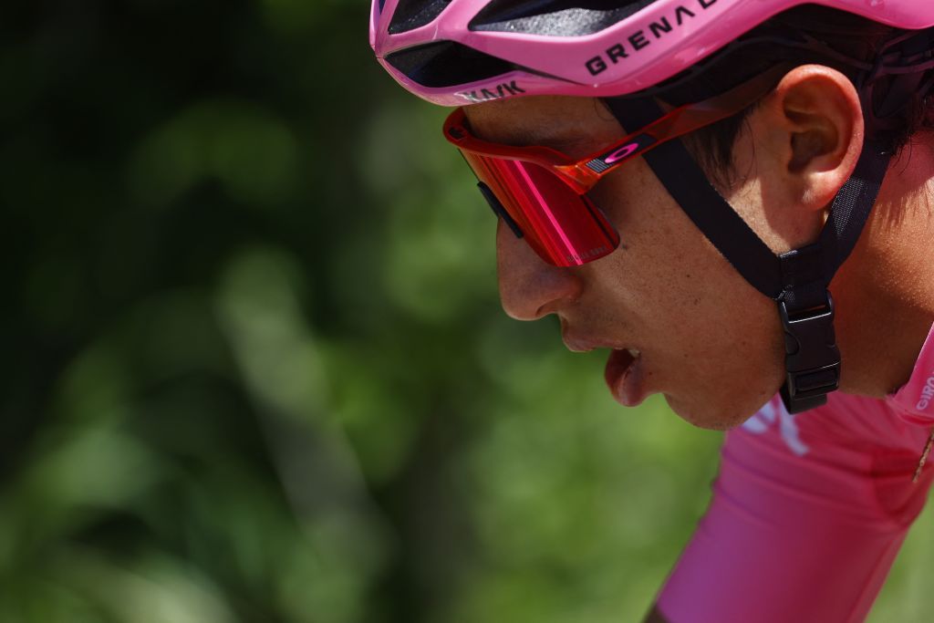 Overall leader Team Ineos rider Colombias Egan Bernal rides during the tenth stage of the Giro dItalia 2021 cycling race 139 km between lAquila and Foligno on May 17 2021 Photo by Luca Bettini AFP Photo by LUCA BETTINIAFP via Getty Images