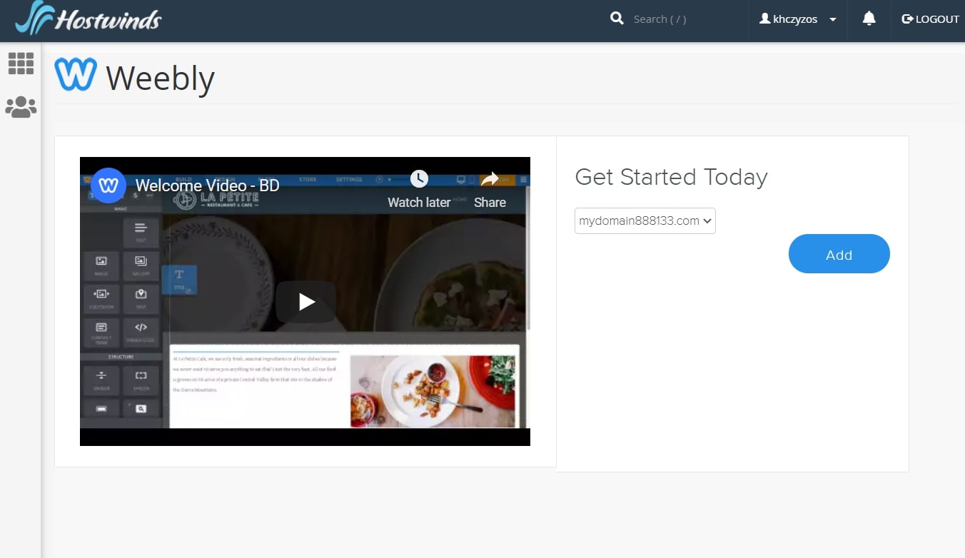 Weebly's website builder within Hostwinds' framework