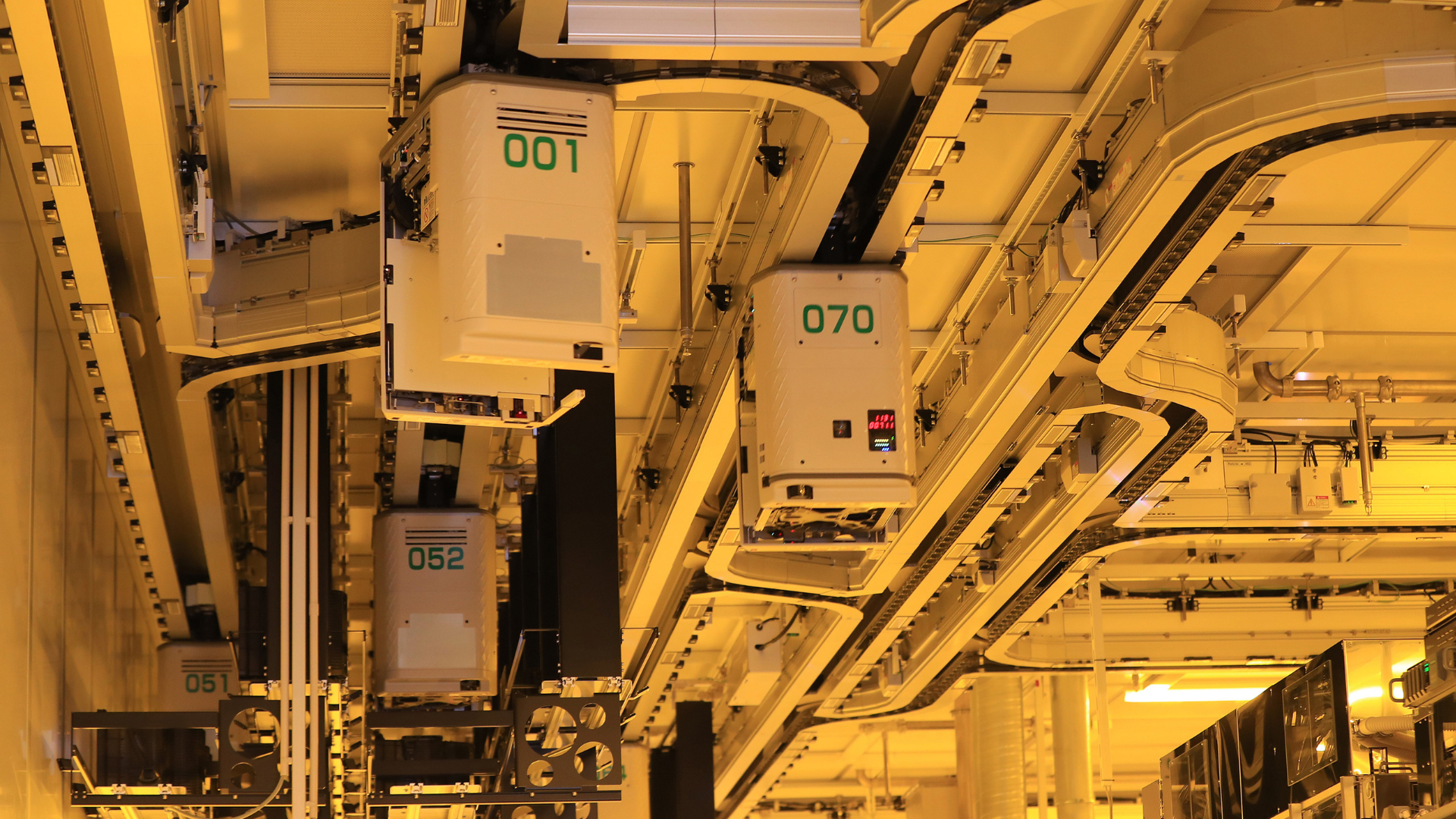 AGVs running on roof tracks