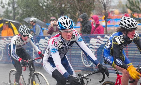The juniors take off in a heavy rainstorm.