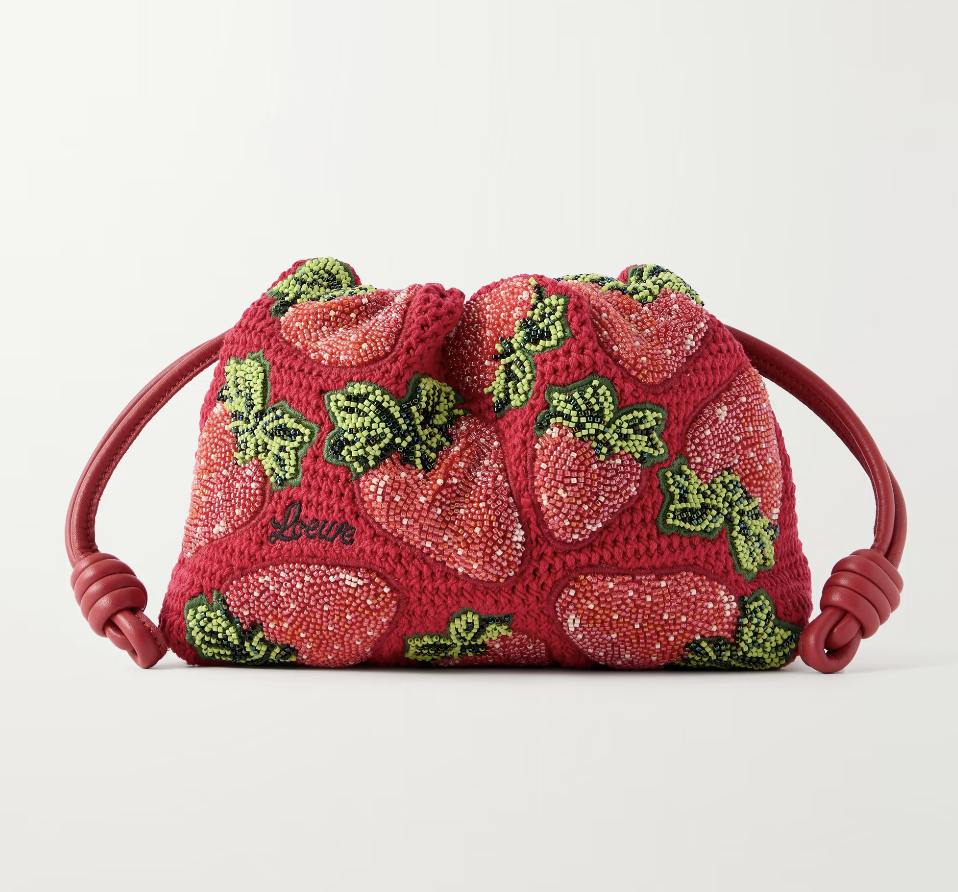 Loewe, Flamenco leather-trimmed beaded clutch bag