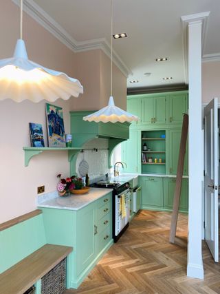 Green and pink kitchen
