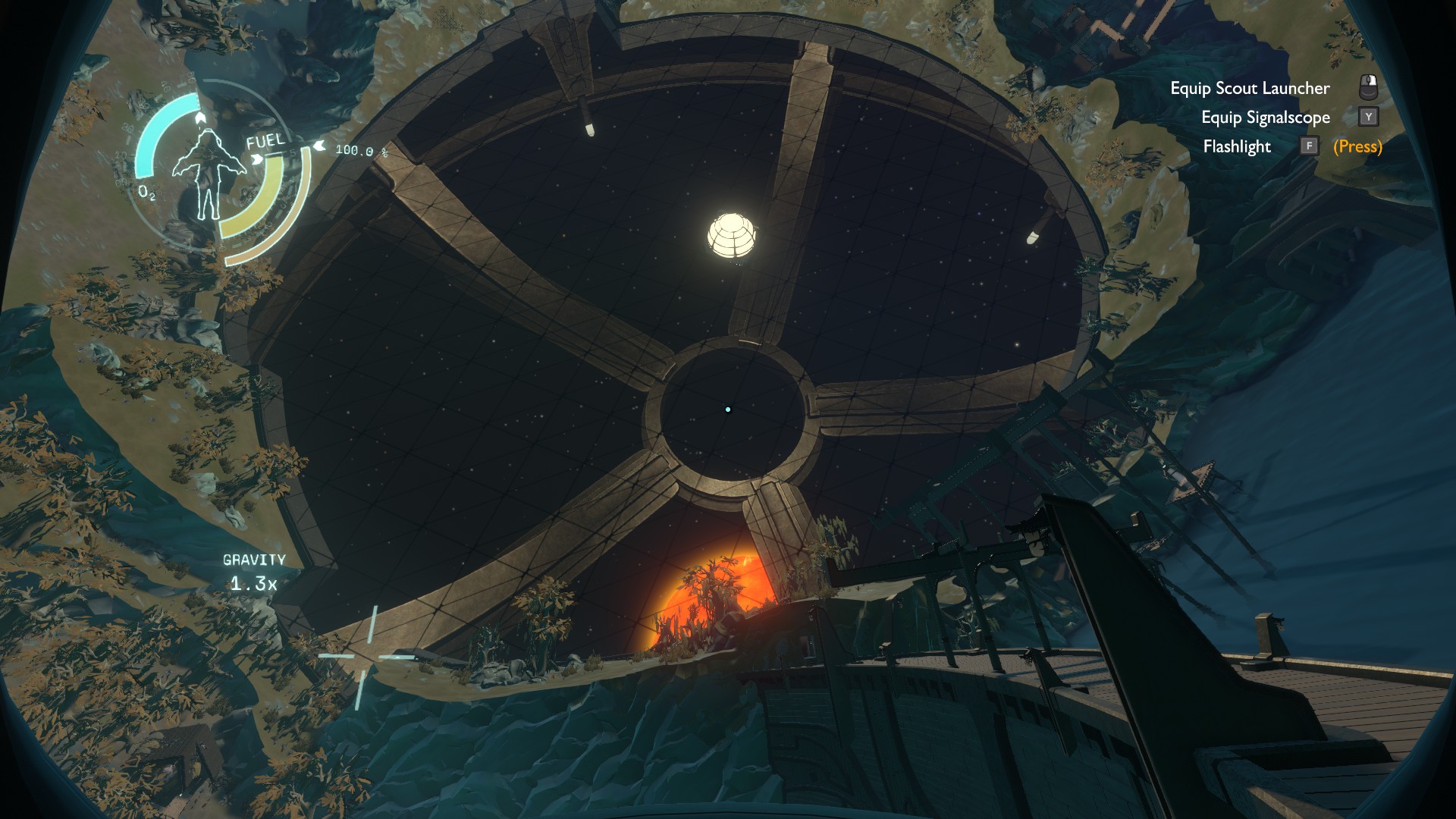 In-game screenshot of Outer Wilds: Echoes of the Eye planet