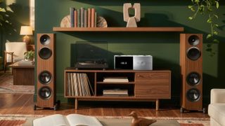 Paradigm Premier 820F v2 floorstanding speakers flanking a hi-fi system
