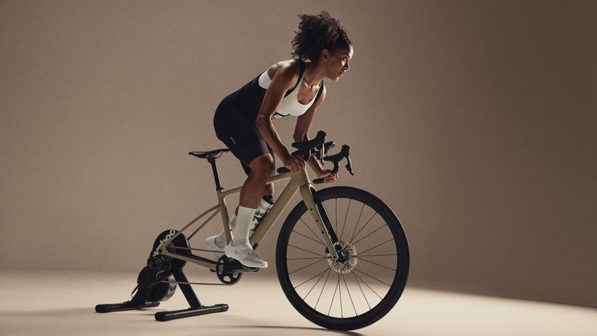 A cyclist riding on a Wahoo KICKR COR2 trainer 