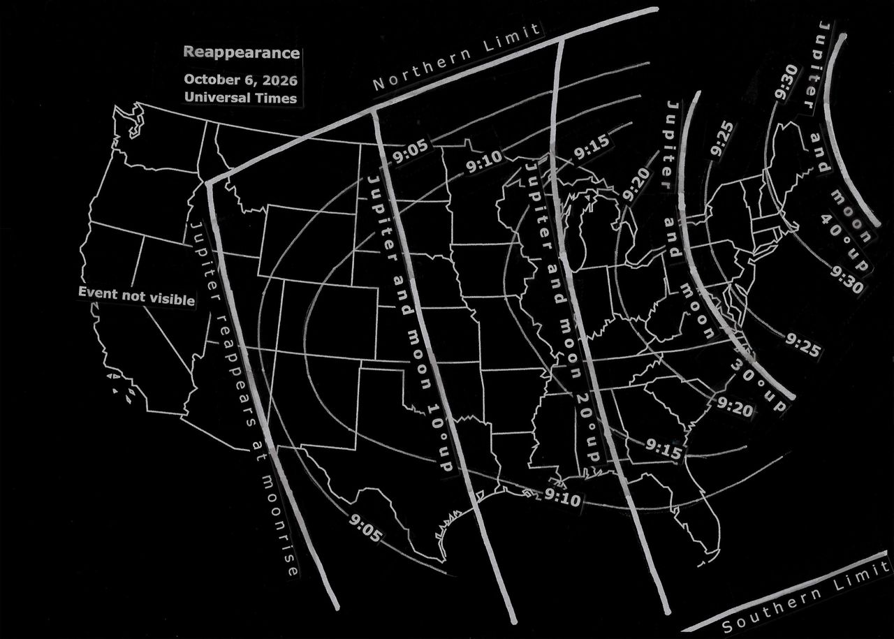 maps showing where the occultation is visible across the US.