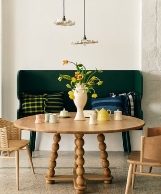 Bobbin kitchen table with large flower vase