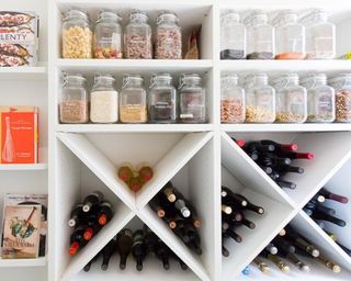 Pantry shelving with integrated wine storage