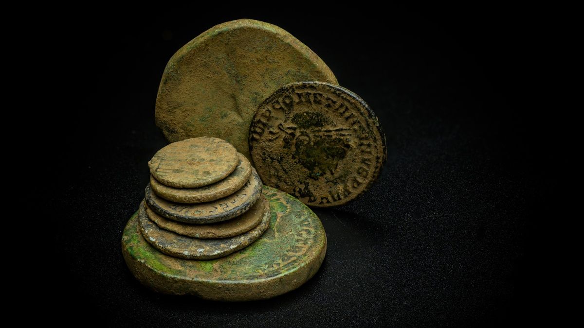 Roman coins uncovered during the archaeology excavation at Blackgrounds, Chipping Warden