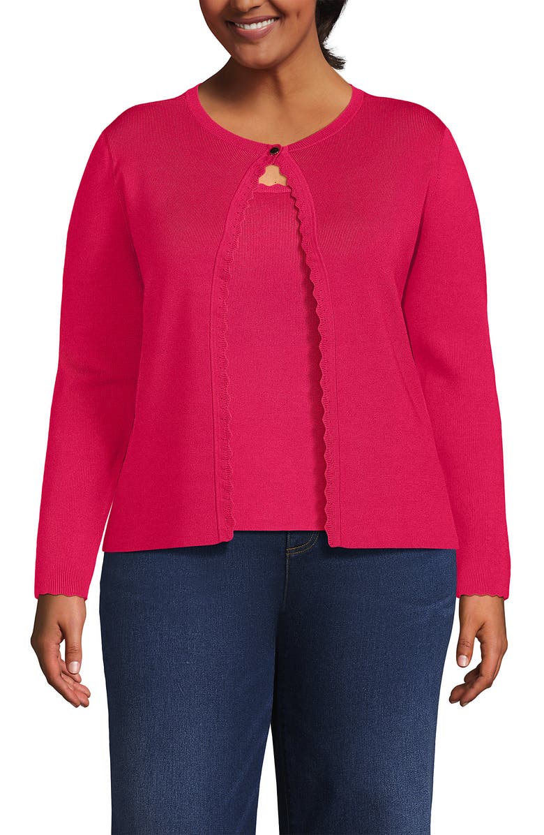 Plus Size Blend Scallop Edge Fitted Cardigan Sweater - Set Top