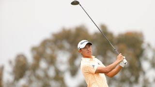 Collin Morikawa of the U.S. plays his shot from the second tee during the second round of the 2021 U.S. Open at Torrey Pines Golf Course (South Course) on June 18, 2021 in San Diego, California.