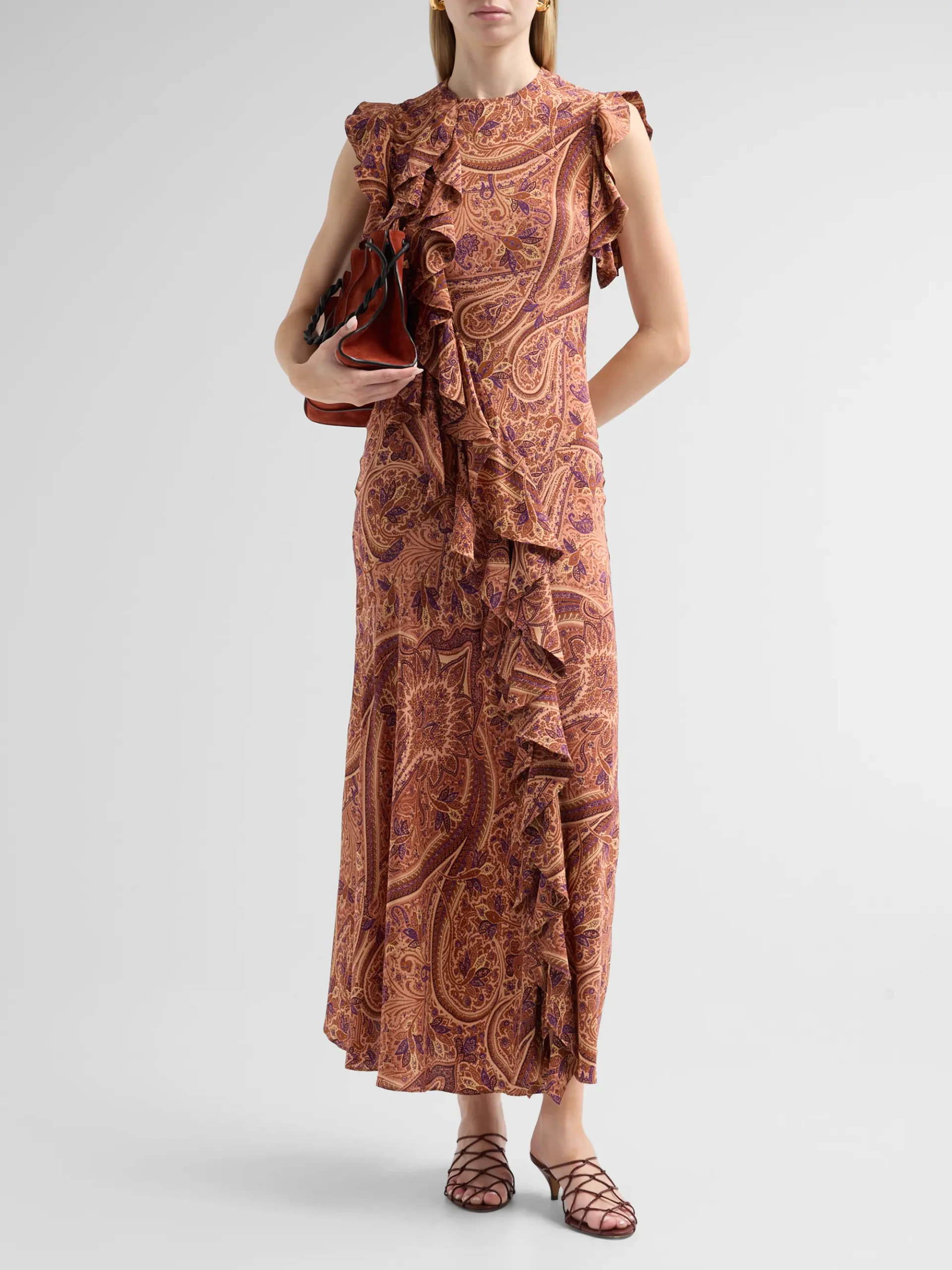 Ameline Ruffled Paisley Silk Midi Dress