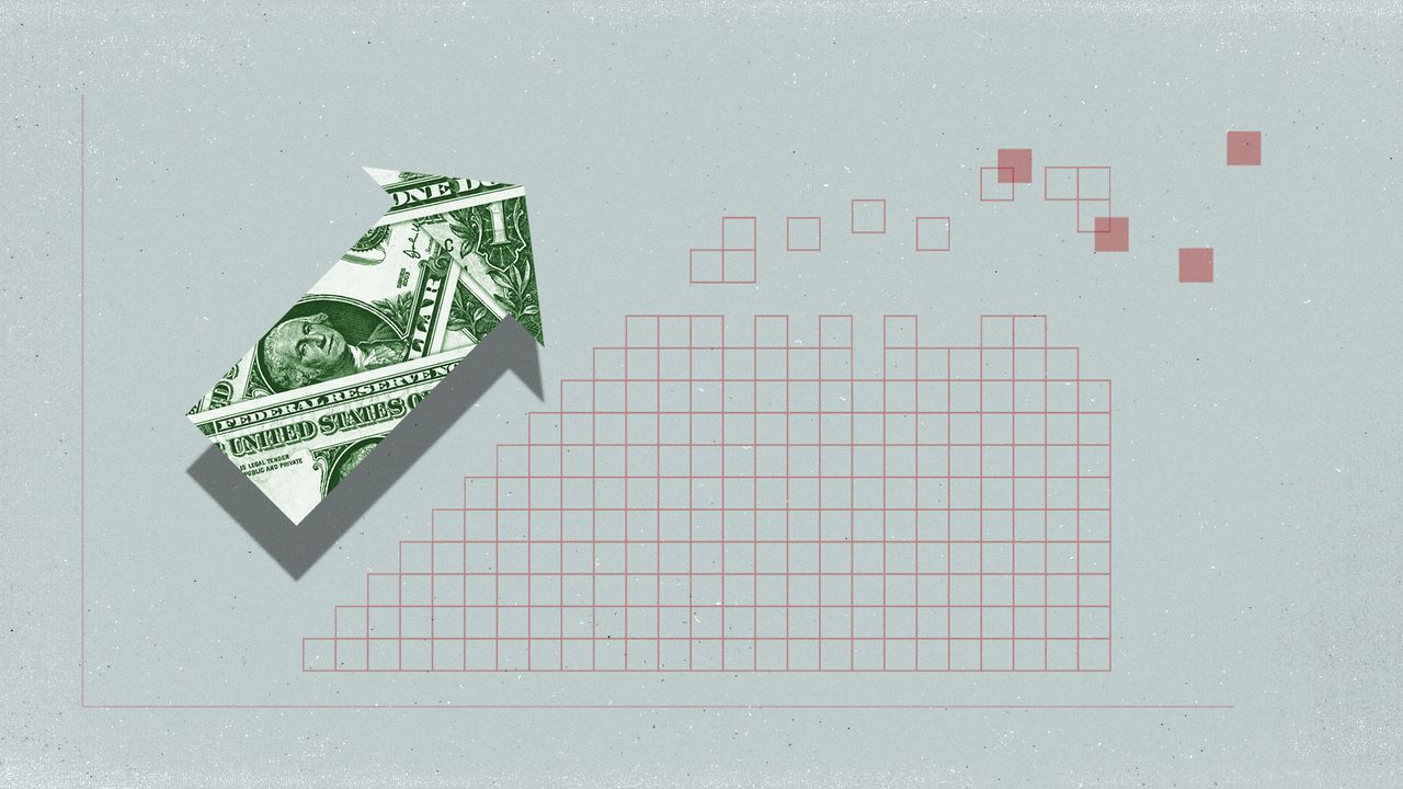 Growth chart with an arrow made of folded dollar bills