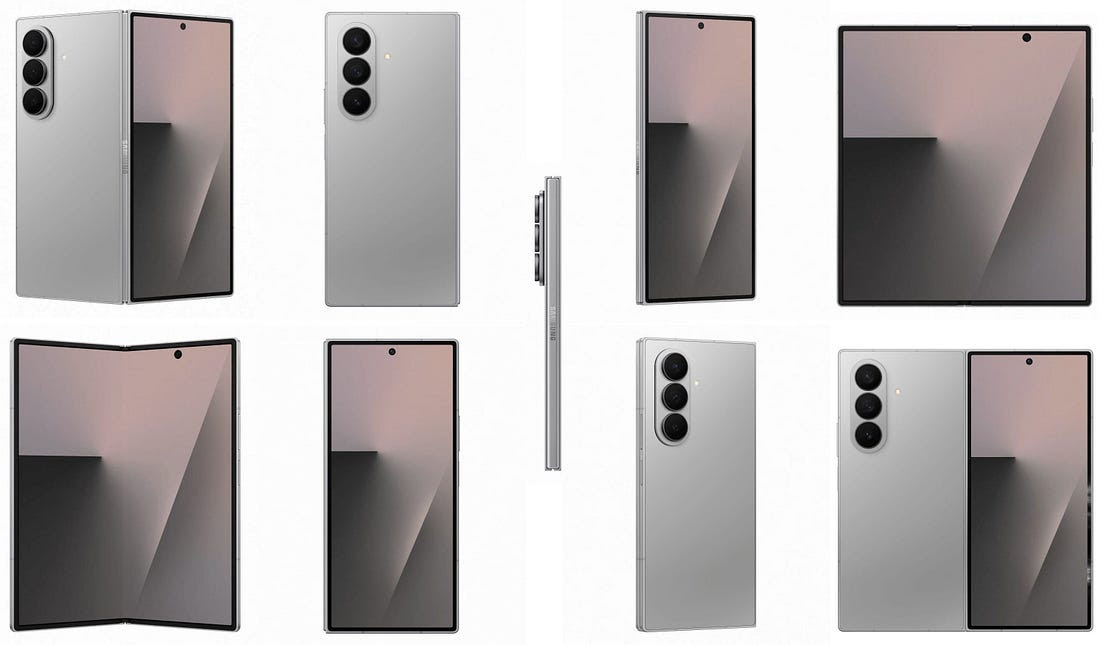 Alleged renders of the Samsung Galaxy Z Fold 7 in silver