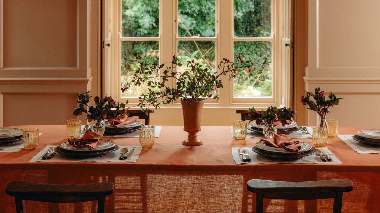 dining table with tablecloth