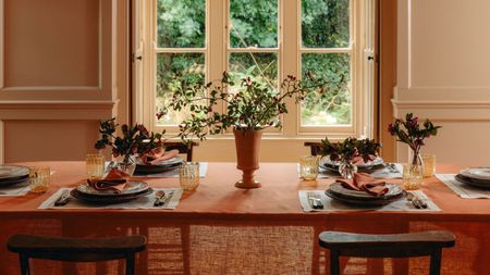 dining table with tablecloth