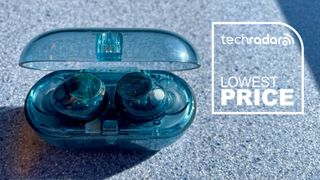 Sony WF-C710N on floor with words 'TechRaadar: lowest price'