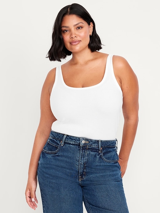 First-Layer Ribbed Scoop-Neck Tank Top