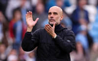 Pep Guardiola, Manager of Manchester City, acknowledges the fans following the Premier League match between Manchester City and Brentford at Etihad Stadium on May 09, 2026 in Manchester, England.