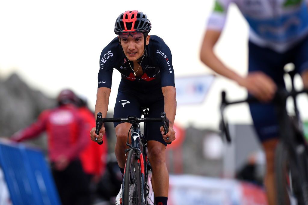 ALTODELANGLIRU SPAIN NOVEMBER 01 Arrival Richard Carapaz of Ecuador and Team INEOS Grenadiers during the 75th Tour of Spain 2020 Stage 12 a 1094km stage from Pola de Laviana to Alto de lAngliru 1560m lavuelta LaVuelta20 La Vuelta on November 01 2020 in Alto de lAngliru Spain Photo by Justin SetterfieldGetty Images