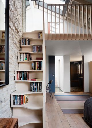 plywood staircase with built in storage