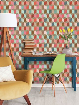 pink toned geometric wallpaper by Mind The Gap