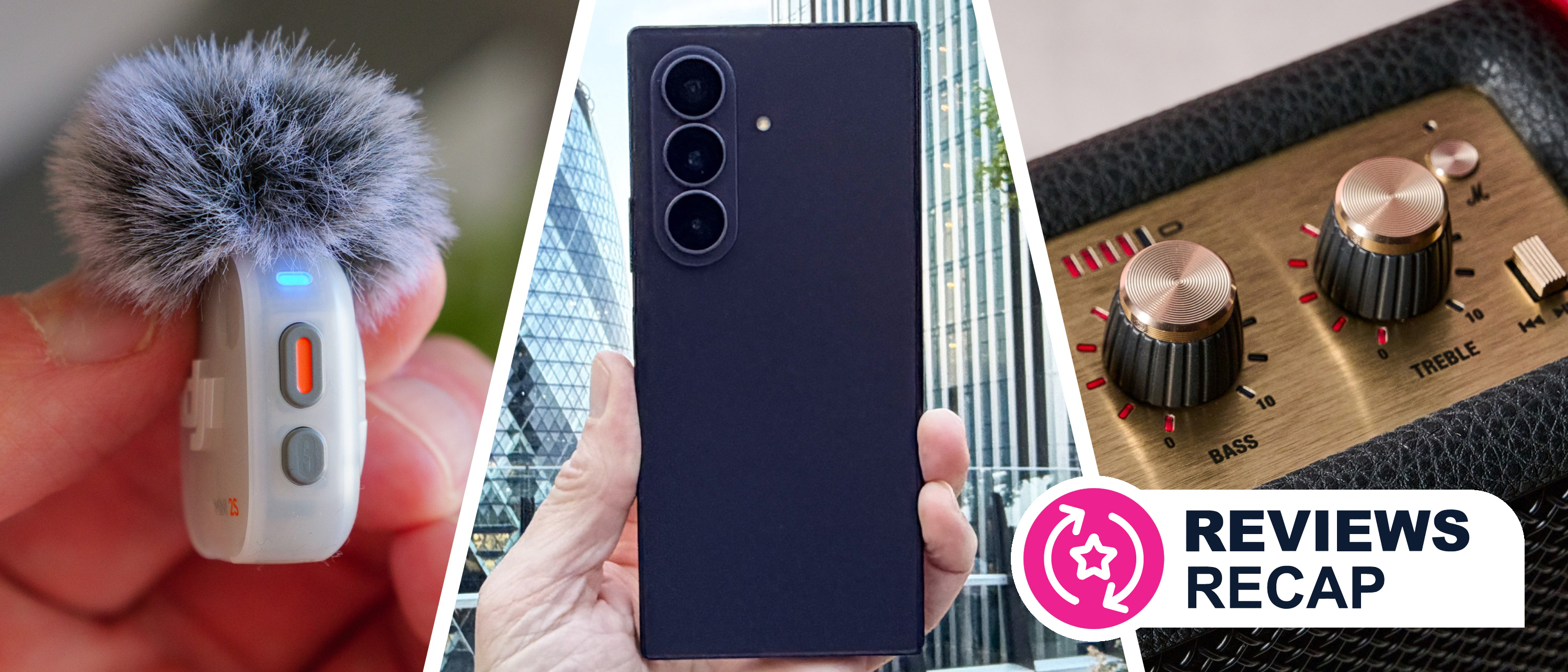 DJI mic, Xiaomi phone and Marshall speaker in the hands of reviewers