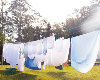 Clothes drying outside on a drying line