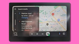 The app Zapmap on Android Auto on a pink background