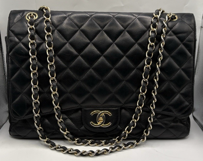 Chanel Classic Double Flap Black Leather Bag on Gold Hardware