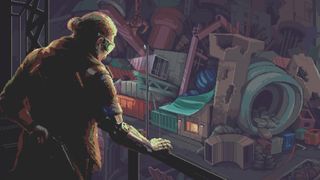 Probably Stolen pixel art showing shopkeep behind table of goods