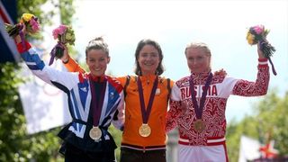 Elite women's Olympic road race podium