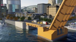 Cities: Skylines 2 Bridges and Ports expansion screenshot - drawbridge standing open