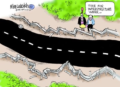 Political Cartoon U.S. Trump democracy infrastructure week