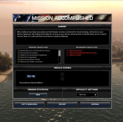 After completing missions, players can earn medals and higher ranks in the single player campaign.