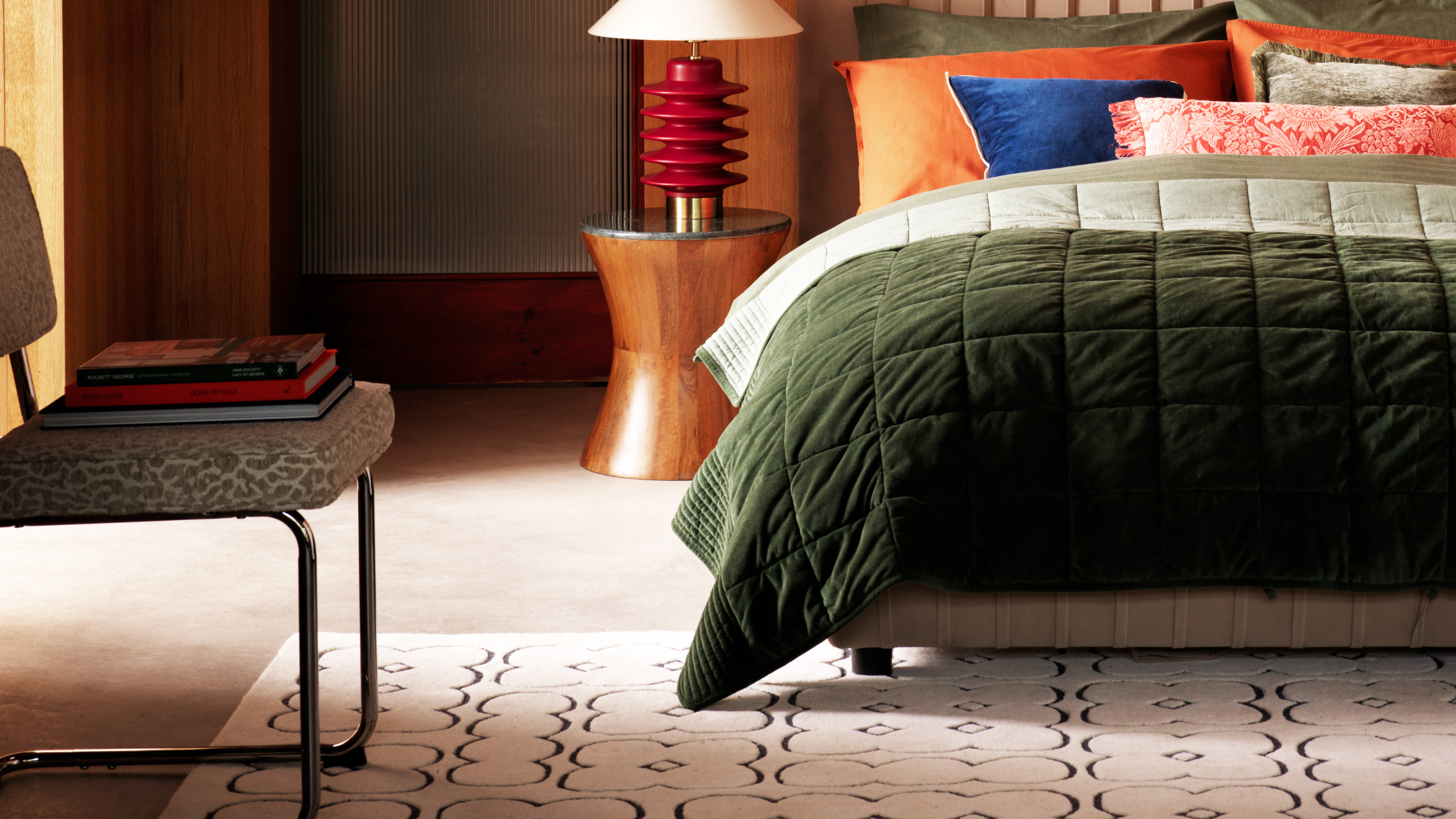 Habitat leopard print chair in retro bedroom