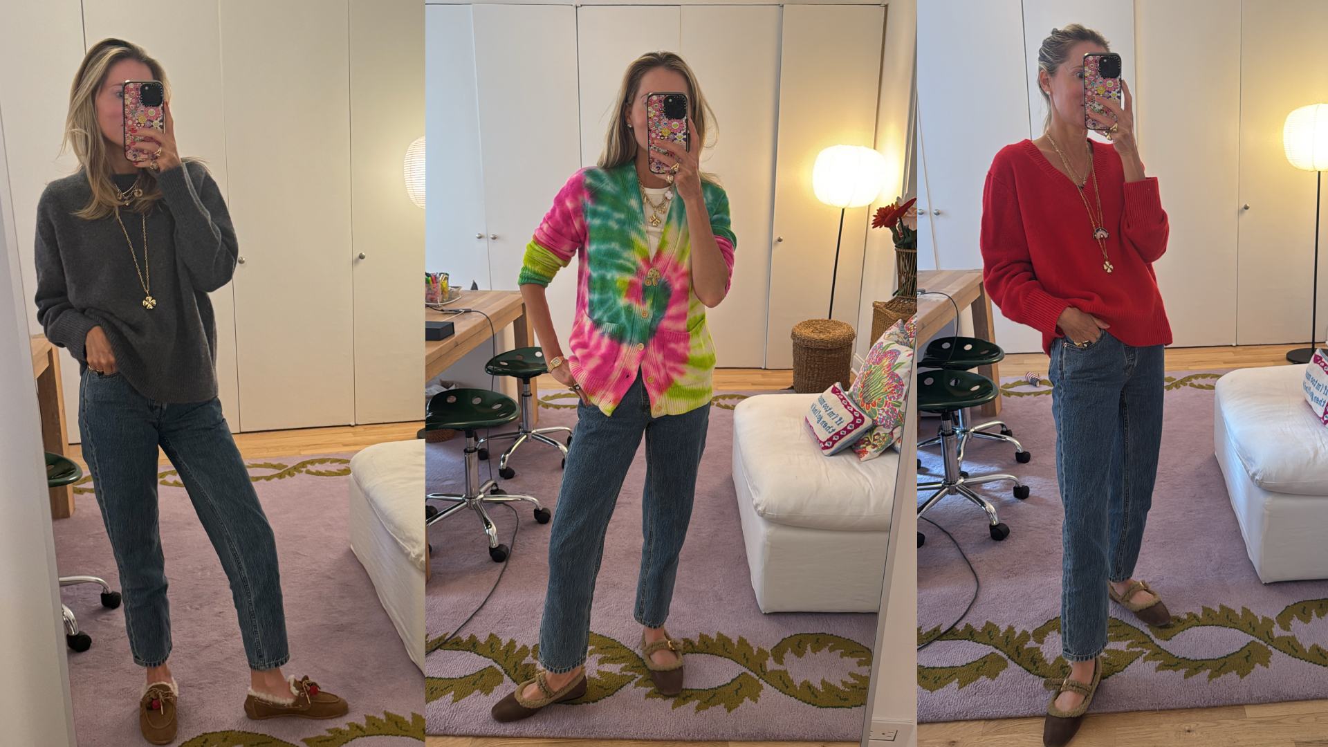 Marina Larroud&eacute; wearing denim jean outfits