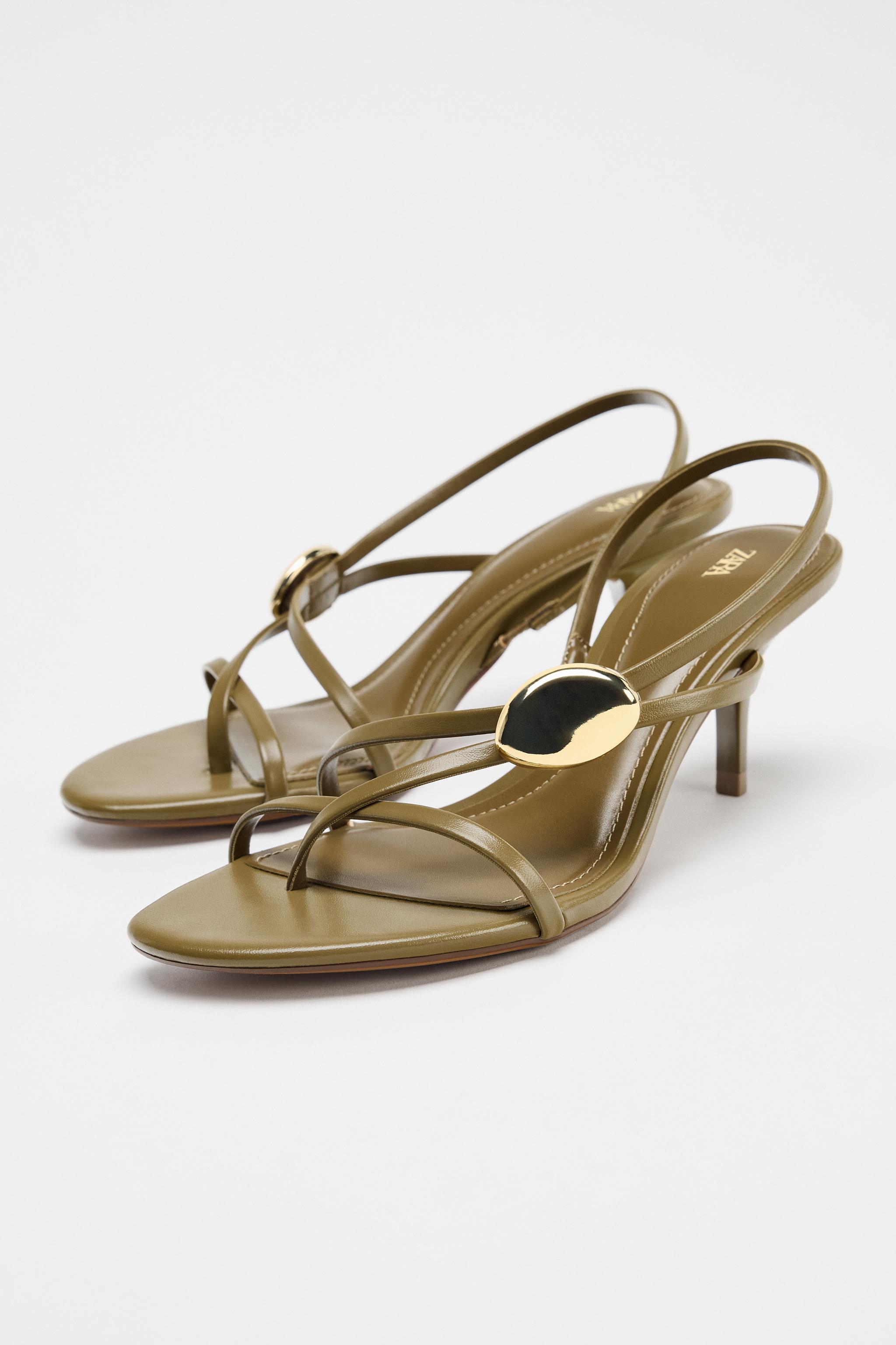 Strappy Heeled Sandals With Metal Detail
