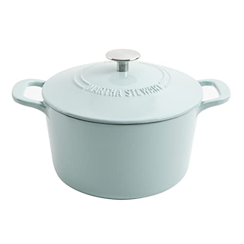 Martha Stewart Gatwick 7-Quart Enamel Cast Iron Dutch Oven &amp;ndash; Martha Blue &amp;ndash; Durable Heavy-Duty Dutch Oven for Slow Cooking, Braising &amp;amp; Baking
