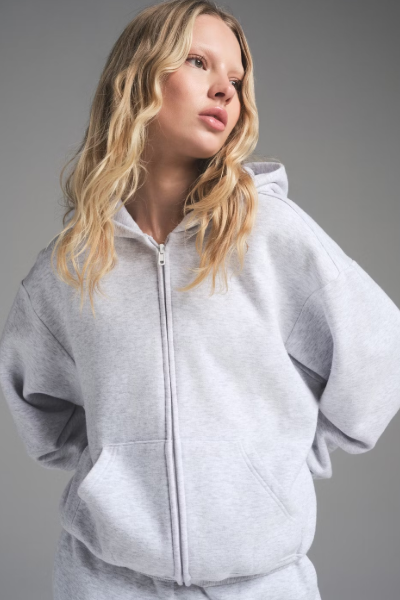 Cotton Fleece Classic Zip Up Hoodie | Light Heather Grey | Xxs