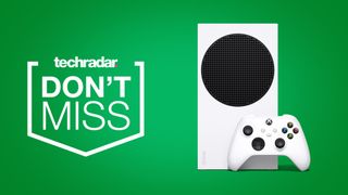 Xbox Series S console on green background with Techradar don't miss badge