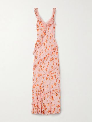 Radiance Lace-Trimmed Ruffled Floral-Print Crepe De Chine Maxi Dress