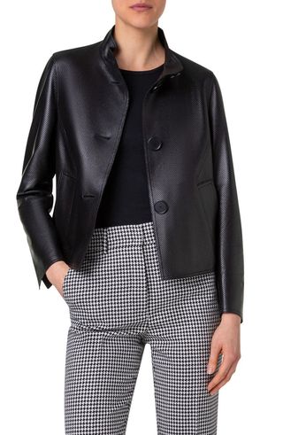 Perforated Lambskin Leather Jacket