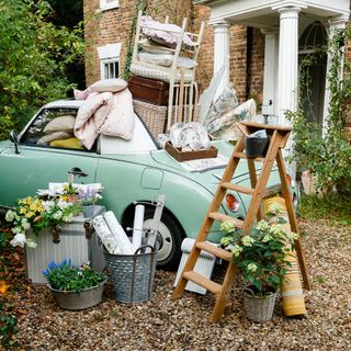 Car with homeware and garden