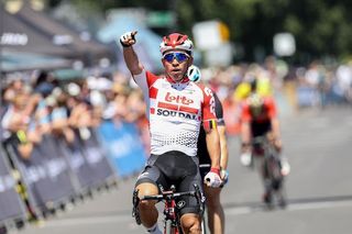 Lotto Soudal's Caleb Ewan wins the sprint to take victory on day 3 of the 2019 Bay Crits