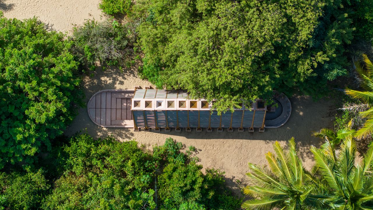 Orchid Pavilion as soon from above with its timber structure