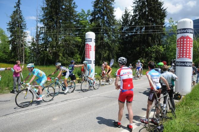 Kevin Seeldraeyers (Astana) leads the break through a KOM