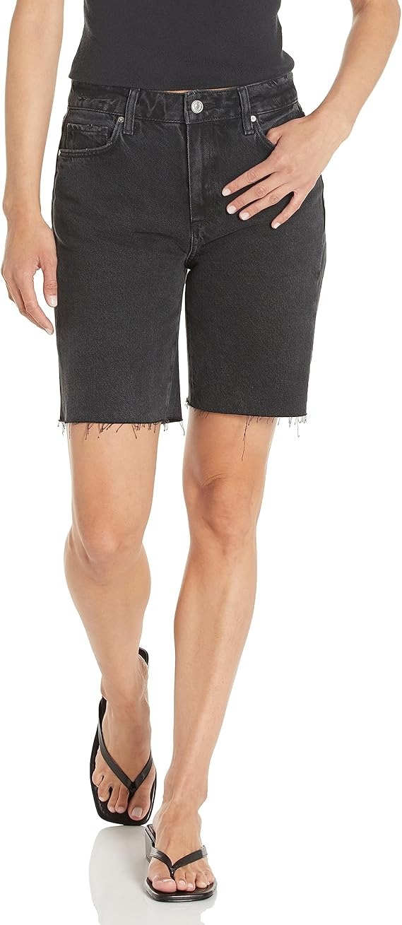 PAIGE, Paige Women's Sammy Short W Raw Hem, Fade to Black Distressed, 28