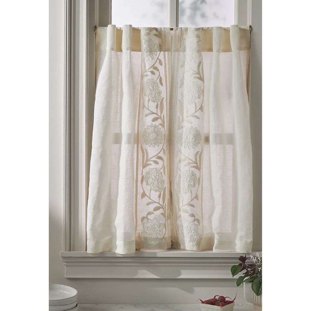 Embroidered Manette Cotton Linen Sheer Caf&amp;eacute; Curtains