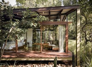 Alexis dornier's tetra pod cabin sits in the Indonesian woods